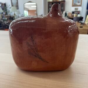 Studio Pottery Ikebana Bud Vase with Botanical Imprint & Inscription